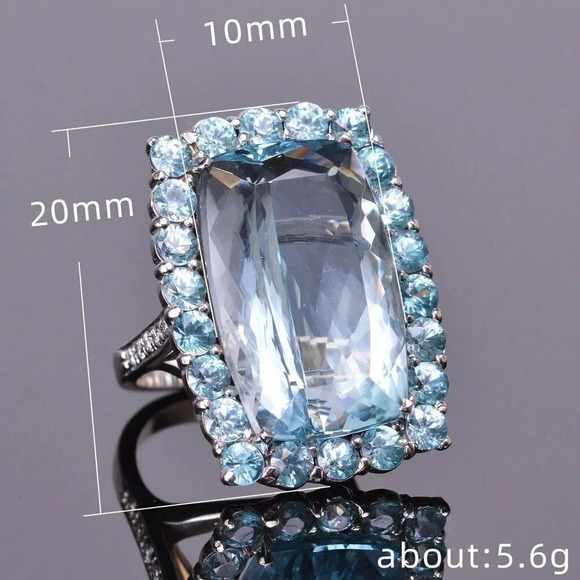 Refine Thin Super Large Pure Light Blue Zircon Rings for Women, MARR9218 - Picture 5 of 5